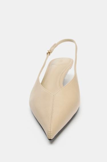 SLINGBACK KITTEN HEEL SHOES - Ecru White by Zara - Image 4