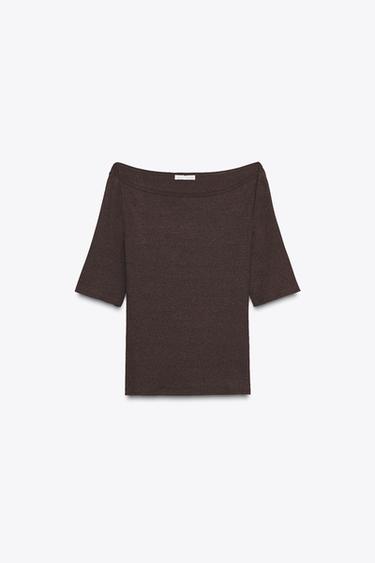 Zara 船領 T 恤 - 深棕色