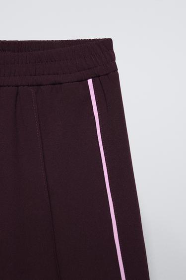 CONTRAST WIDE-LEG TROUSERS - Burgundy by Zara - Image 2