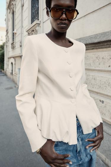 LINEN BLEND PEPLUM BLAZER - Ecru by Zara