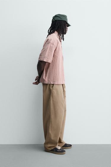 CHEMISE COUPE BOXY À CARREAUX BRODÉE - Blanc / Rouge de Zara - Image 3