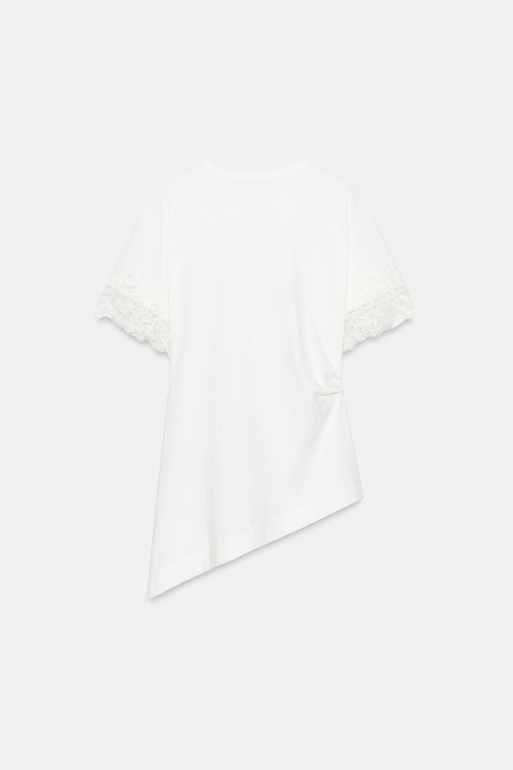 Zara DANTEL DETAYLI ASİMETRİK T-SHIRT görsel 7
