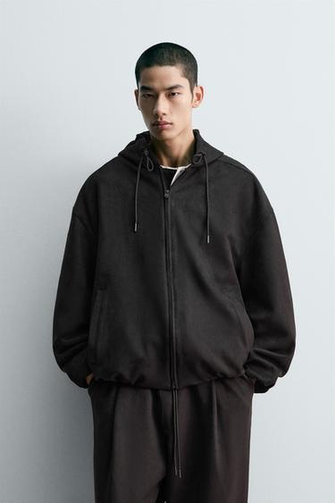 FAUX SUEDE JACKET WITH HOOD - Black by Zara