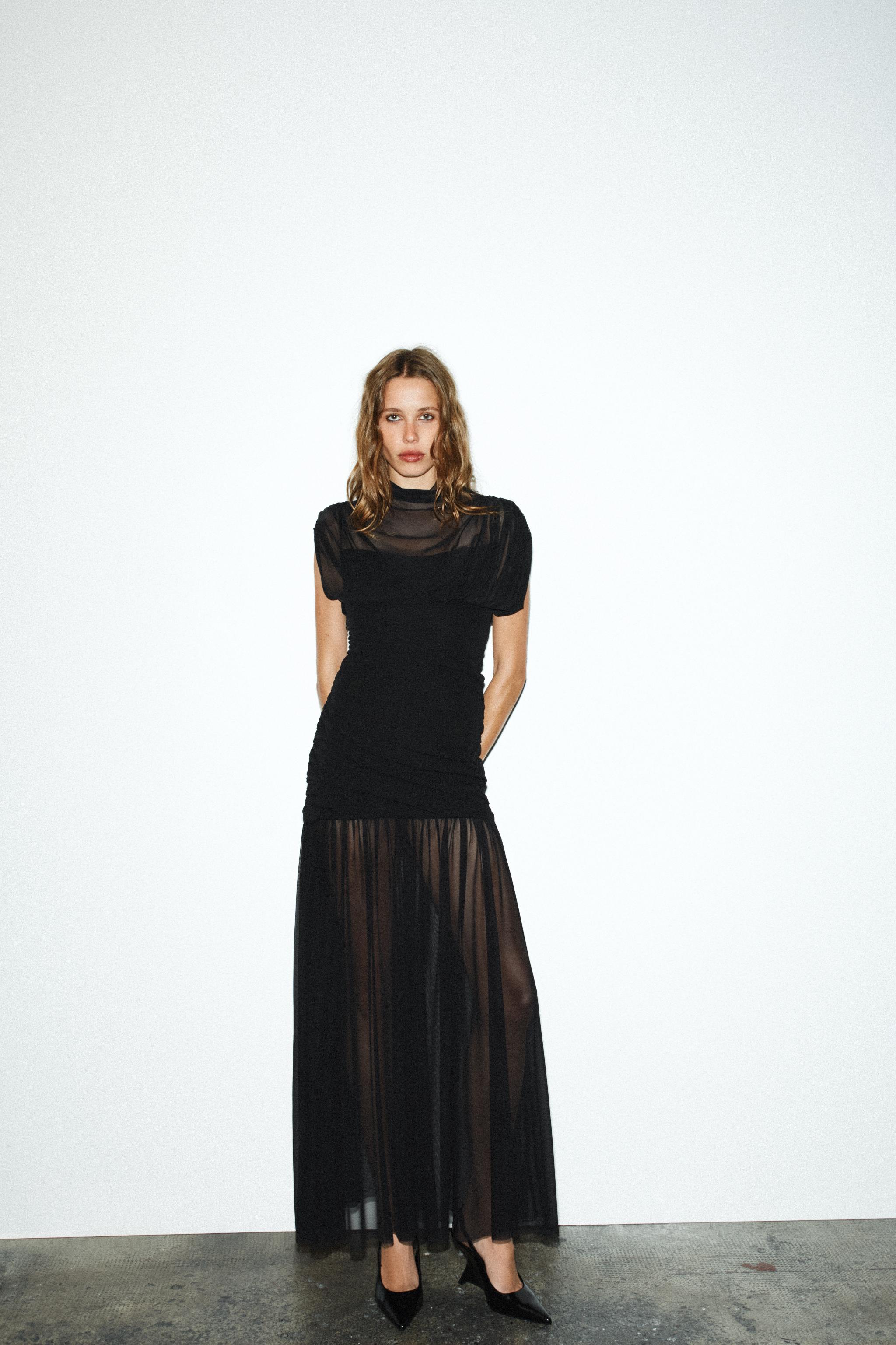 zara combined draped midi dress Zara COMBINED DRAPED MIDI DRESS