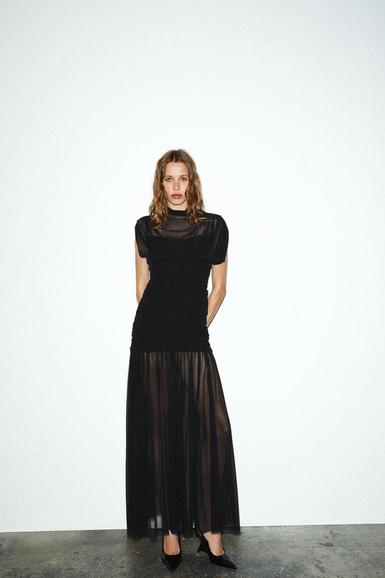 VESTITO MIDI DRAPPEGGIATO COMBINATO Nero ZARA Italia Italy