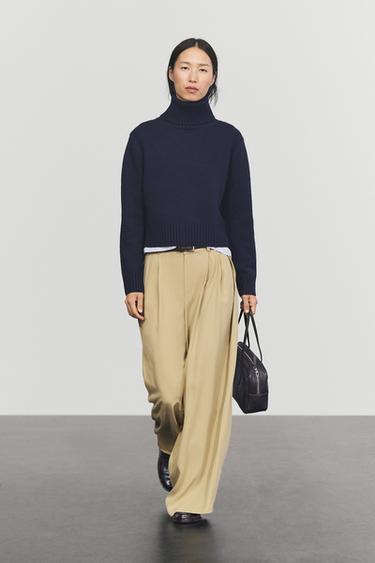 Cropped 100% cashmere knit sweater — Ink blue 1