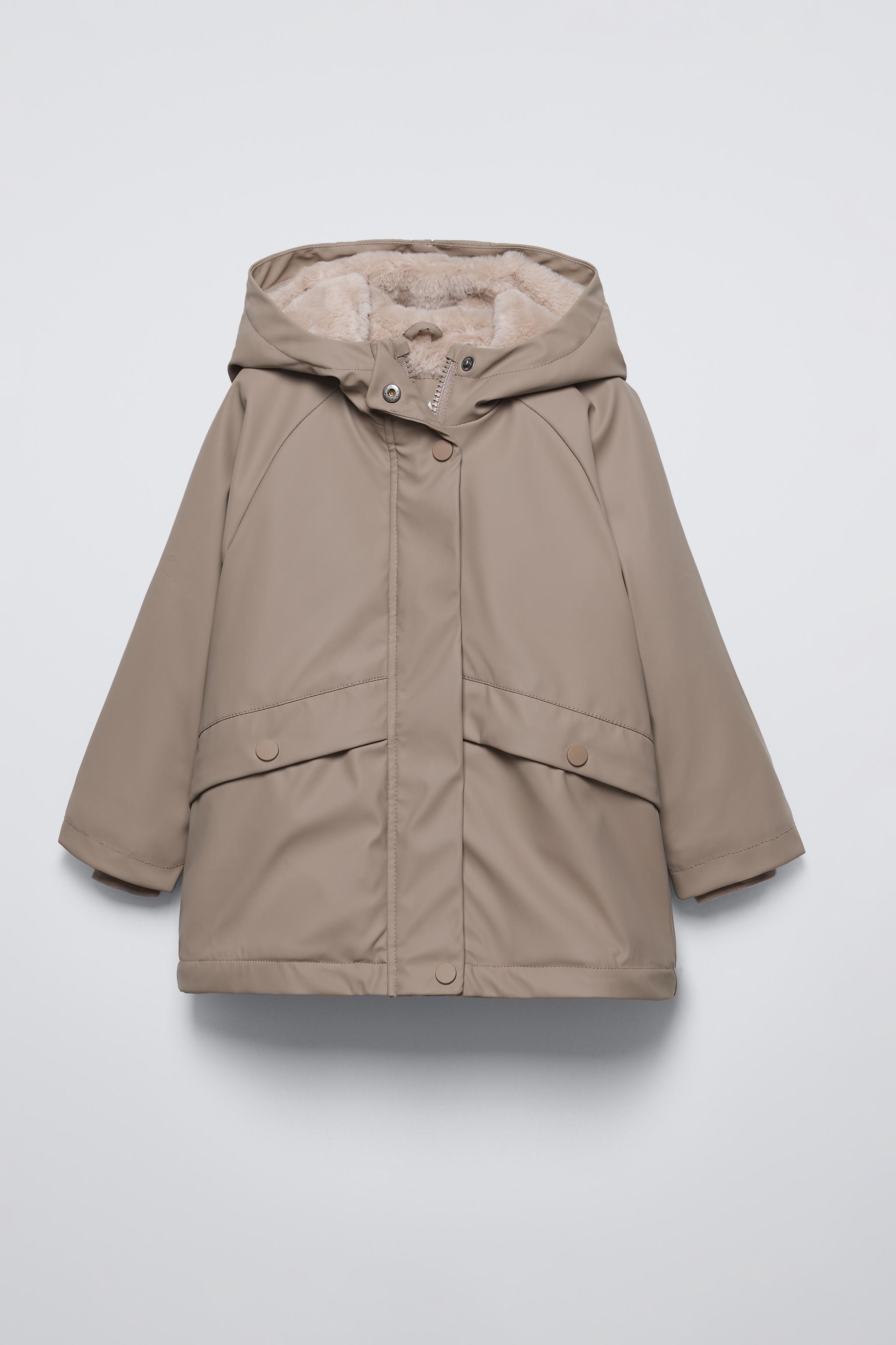 Zara Water Repellent Lined Raincoat Brown Taupe Kids