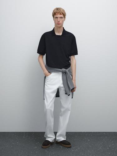 Zara Short sleeve micro-textured polo shirt - Navy blue - Image 0