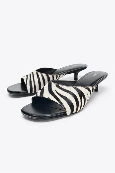ANIMAL PRINT LEATHER KITTEN HEEL MULES - Zebra by Zara - Image 1