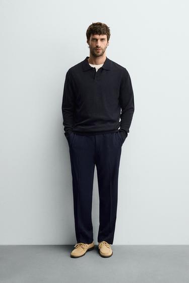 100% WOOL KNIT POLO SHIRT - Navy blue by Zara