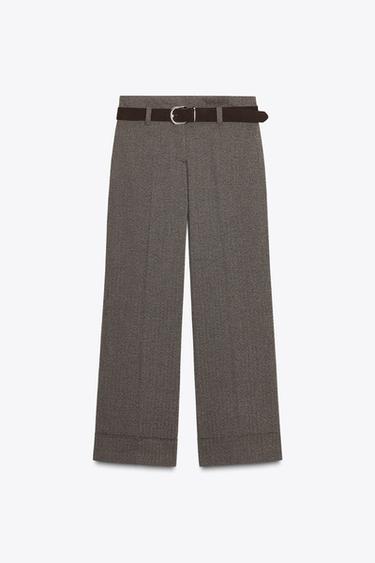HERRINGBONE TROUSERS WITH BELT - Brown by Zara - Image 6