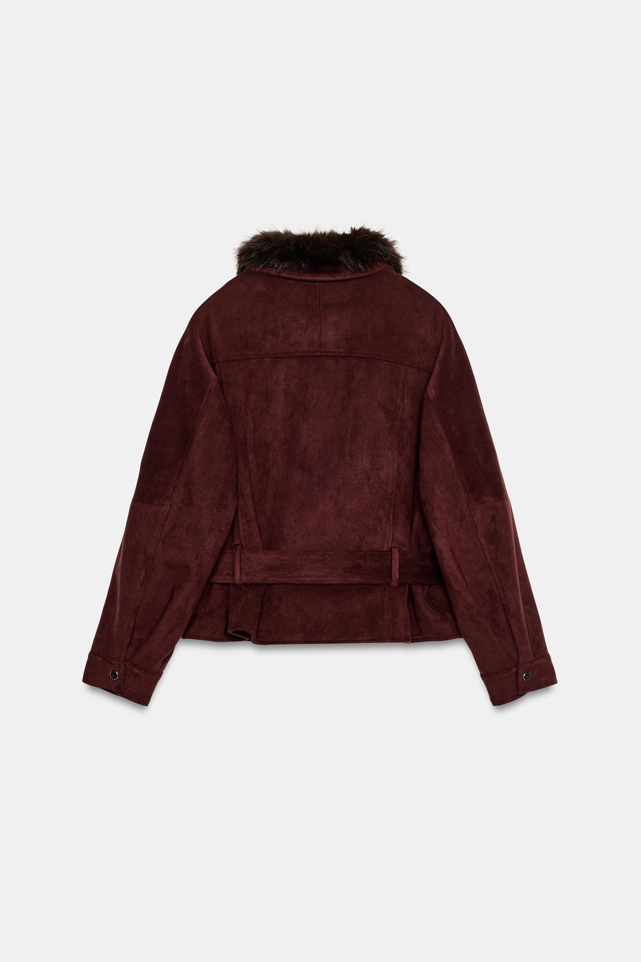 フェイクファーカラー ベルトジャケット - ダークパープル | ZARA