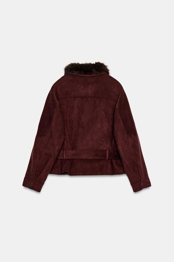 BLOUSON CEINTURE COL EFFET FOURRURE - Aubergine de Zara - Image 7