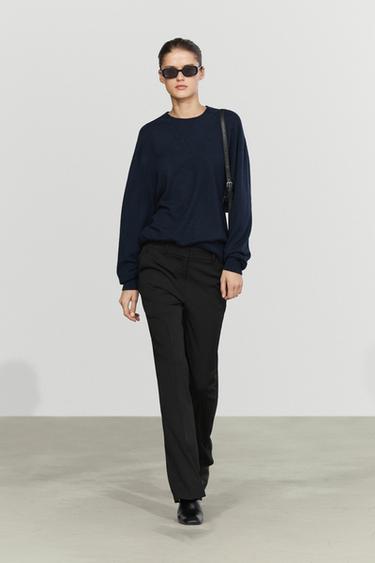 Stretch flare-fit wool-blend pants — Black 1