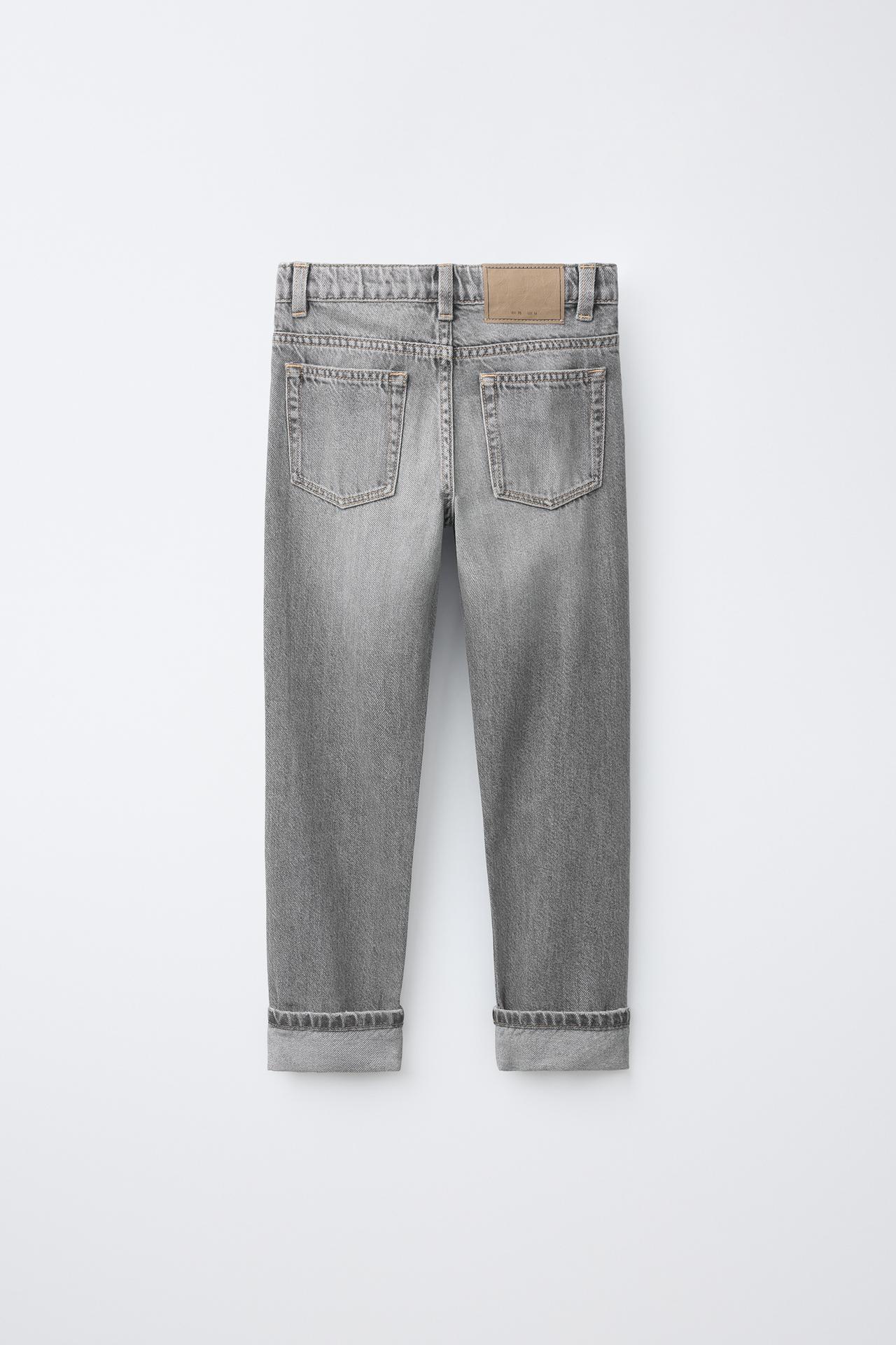 CUFFED STRAIGHT-LEG JEANS — Mid-gray