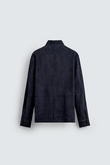 SUEDE LEATHER OVERSHIRT - Navy blue by Zara - Image 7
