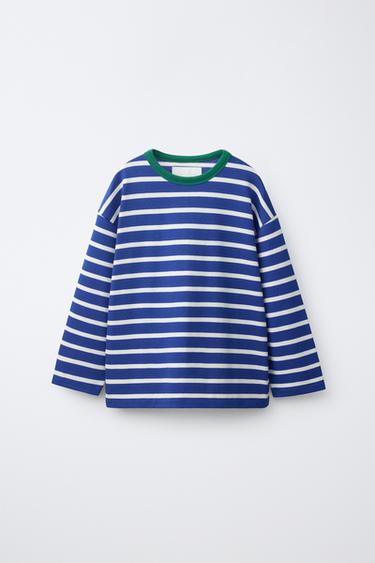 STRIBET T-SHIRT - blå fra Zara