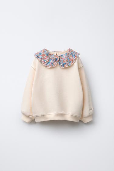 FLORAL CONTRAST COLLAR SWEATSHIRT - Ecru by Zara