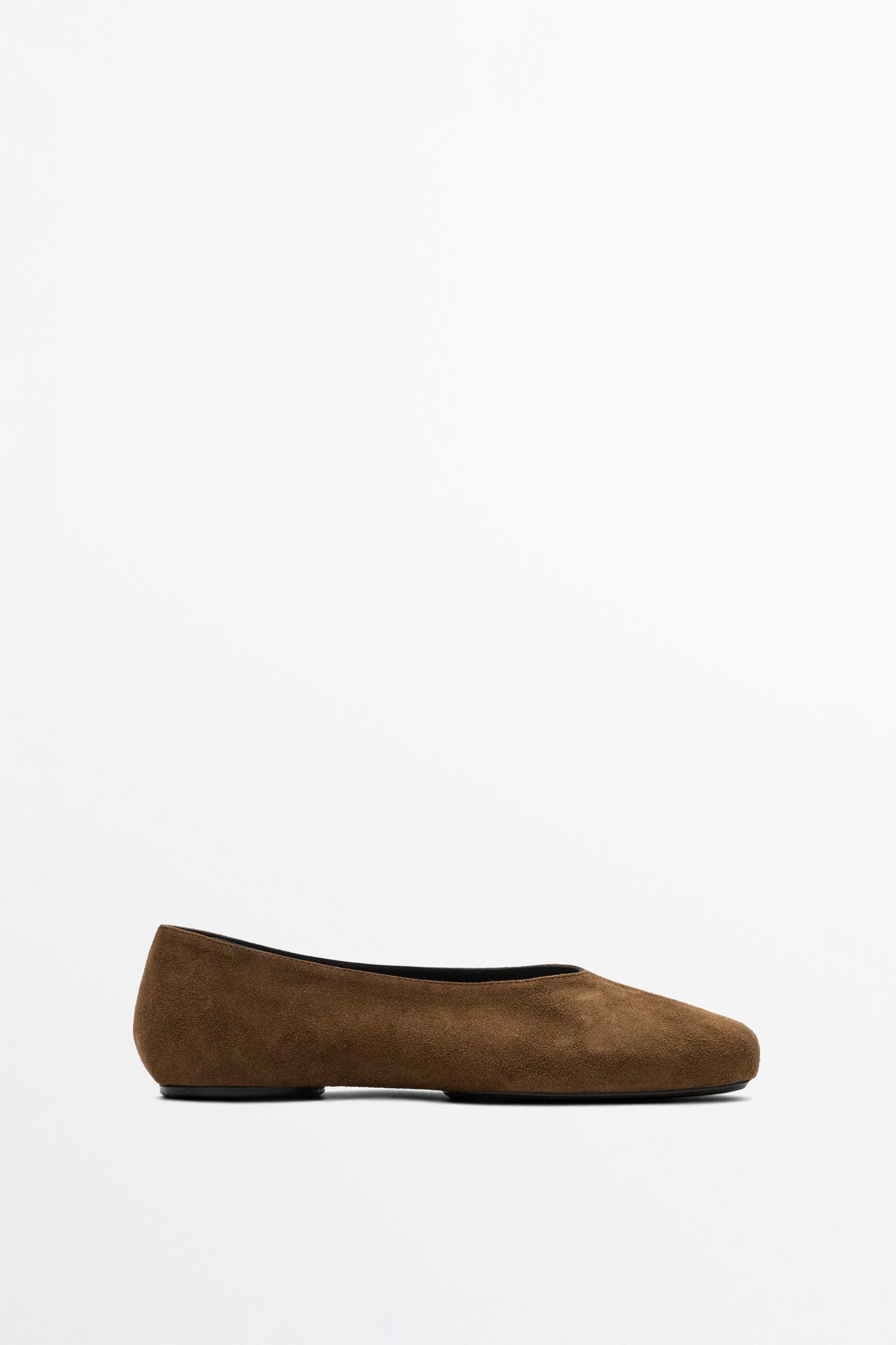 Split suede ballet flat — taupe brown