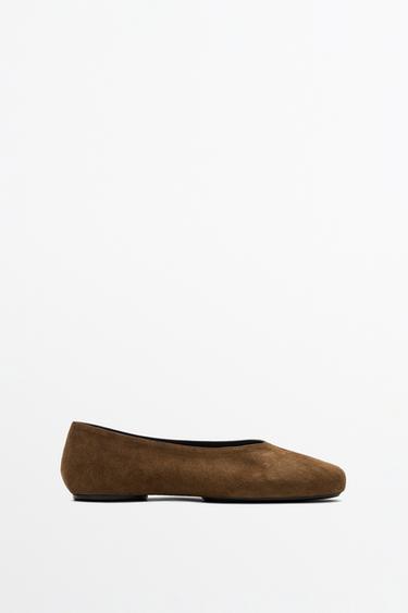 Zara Split suede ballet flat - taupe brown - Image 0