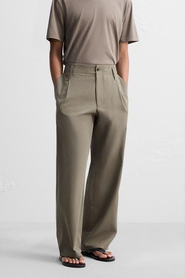 WIDE-LEG COTTON-VISCOSE TROUSERS - Earth by Zara