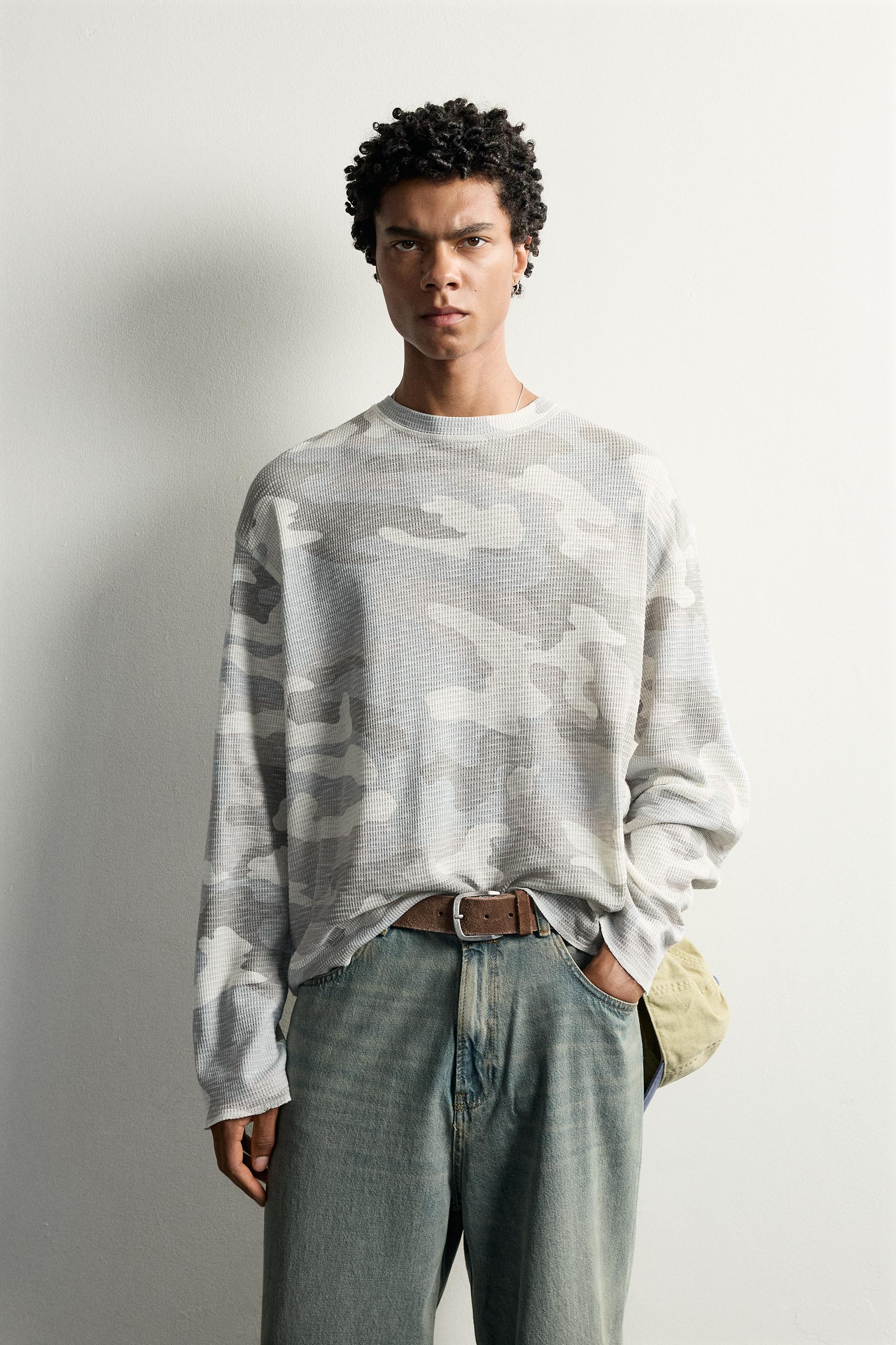 ABSTRACT PRINT WAFFLE-TEXTURE SWEATSHIRT