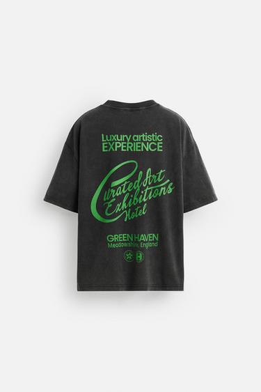 Zara WASHED TEXT T-SHIRT - Anthracite grey