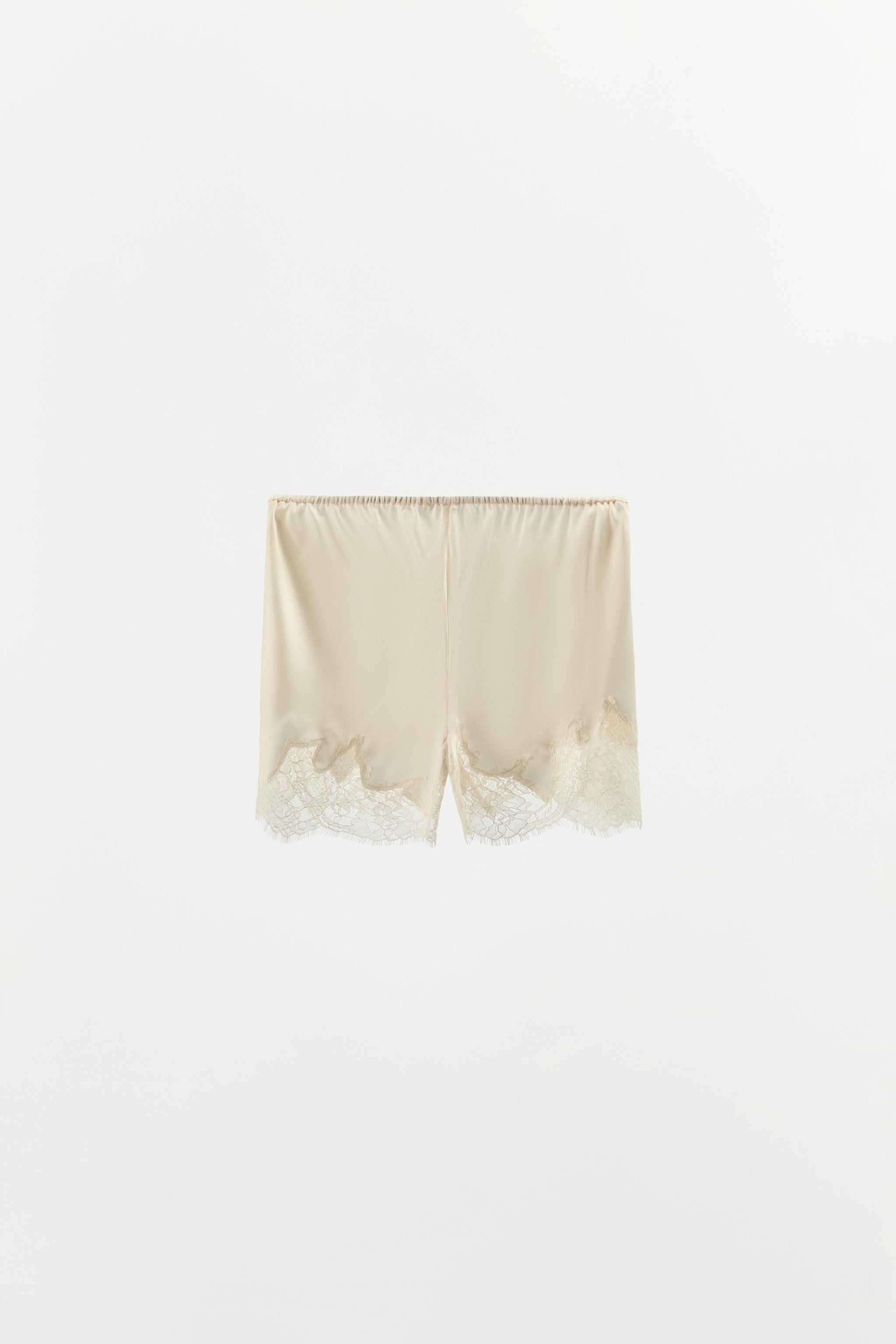 SATIN EFFECT LACE PAJAMA SHORTS