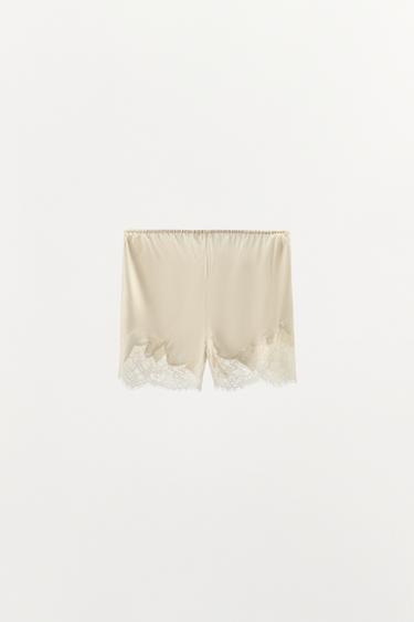 SATIN LACE LINGERIE SHORTS - Ecru by Zara - Image 4