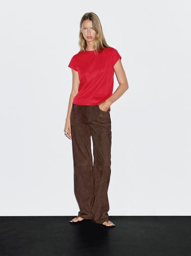 T-shirt à manches courtes 100 % coton mercerisé - Rouge soutenu de Zara - Image 0
