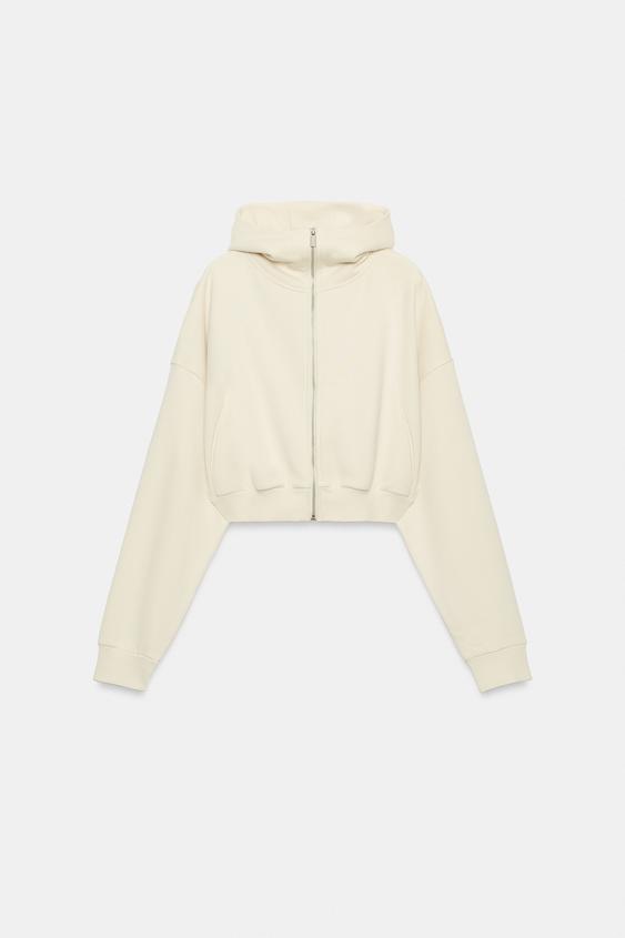 SUDADERA CROP CAPUCHA - Crudo de Zara - Imagen 0