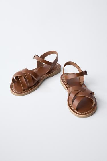 SANDALES À BRIDES EN CUIR - Marron de Zara - Image 2