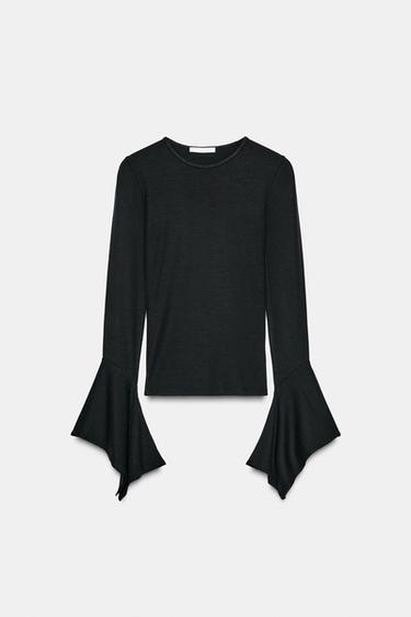 HAUT MANCHES À VOLANTS - Noir de Zara