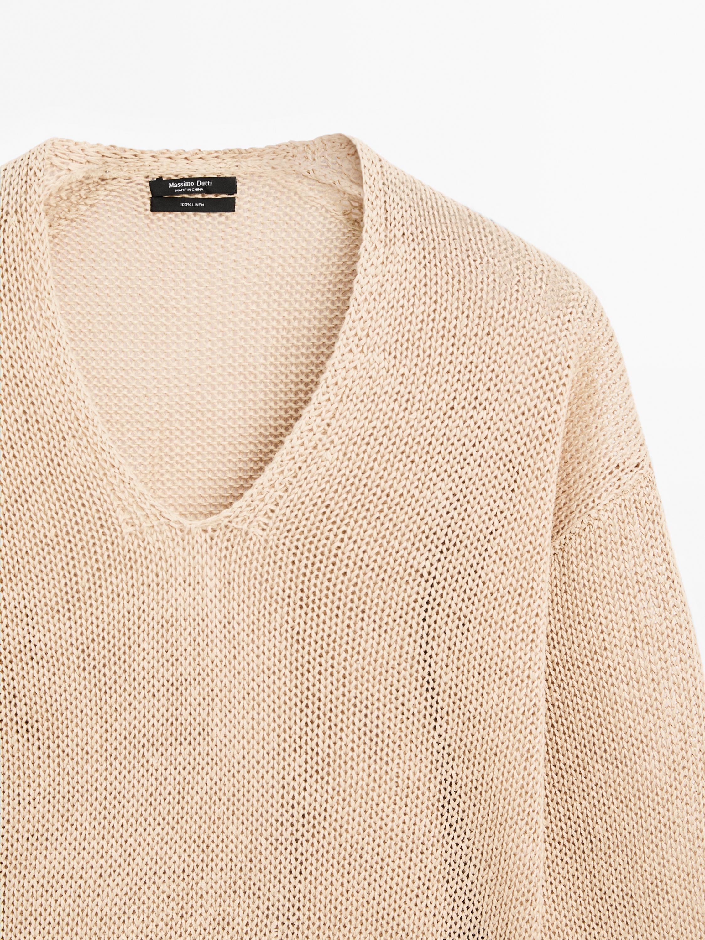 Pull en maille de lin à col V