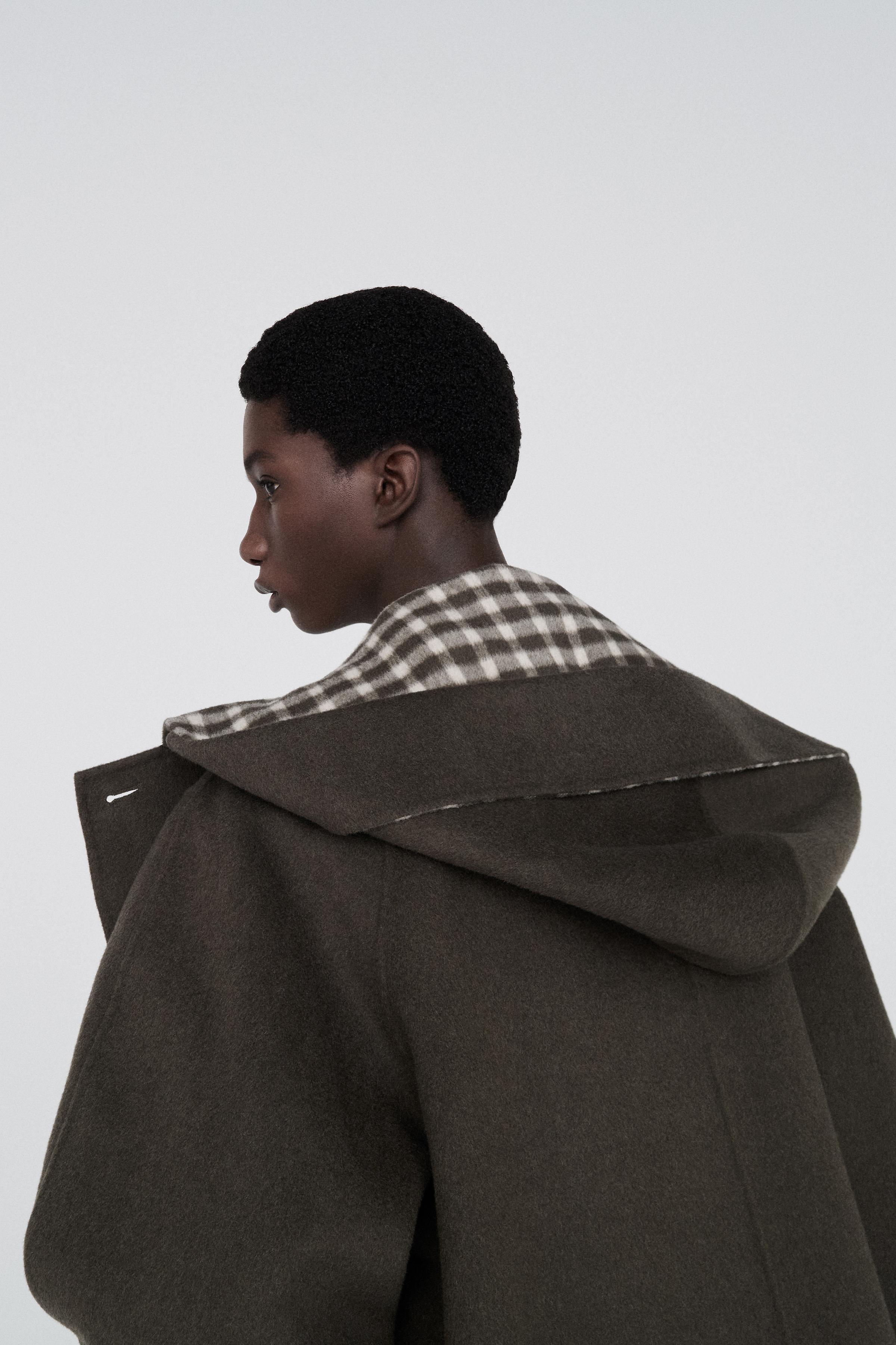 MANTEAU DOUBLE FAZ MÉLANGE LAINE CARREAUX
