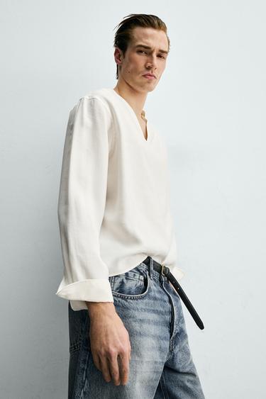 CHEMISE FLUIDE COL EN V - Blanc de Zara - Image 5