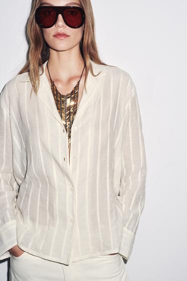 CHEMISE À RAYURES ZW COLLECTION - Écru de Zara - Image 6