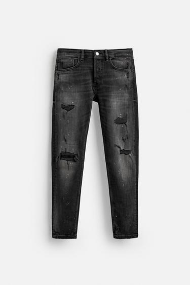 JEAN SKINNY FIT DÉCHIRÉ - Charbon de Zara