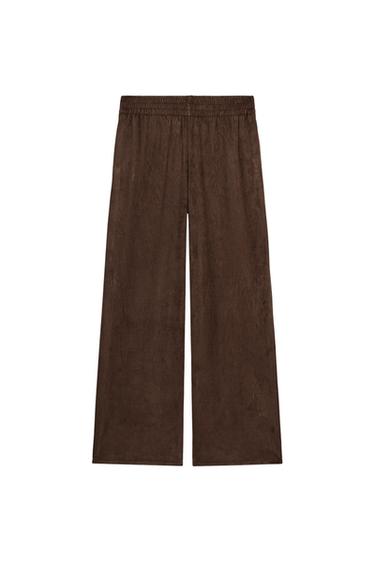 PANTALÓN EFECTO ANTE - Marrón oscuro de Zara