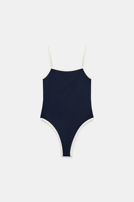 CONTRAST PIPING SWIMSUIT - navy by Zara - Image 0