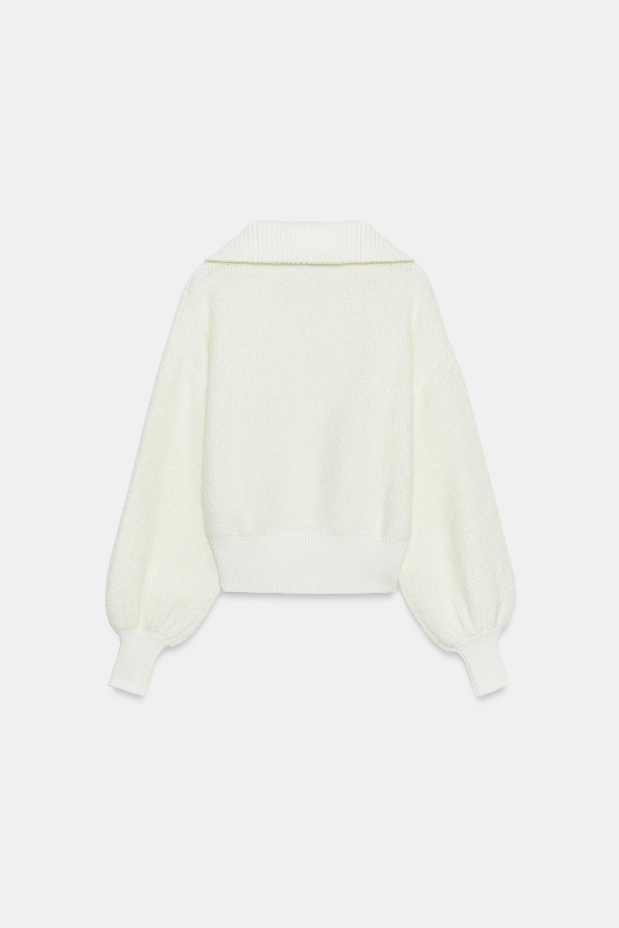 CASACO DE TRICÔ COM ZÍPER - Branco-marfim | ZARA Brasil