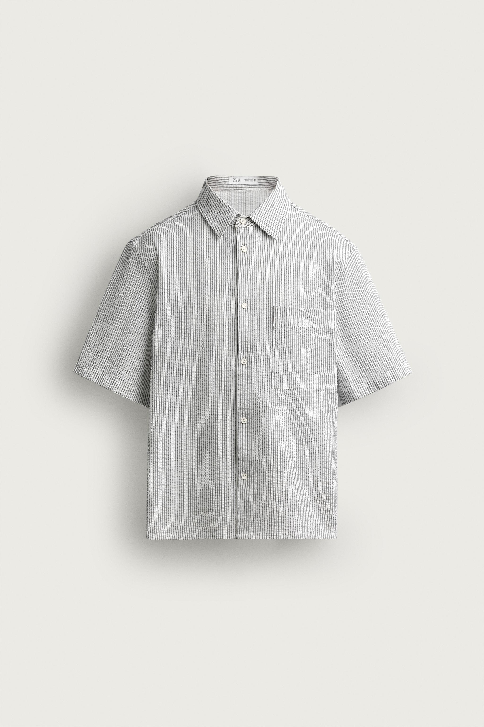 ZARA　シアサッカー　スーツセットアップ　ストライプ　XL ウエスト92cm シアサッカー リラックスフィットシャツ - ストライプ | ZARA Japan / 日本