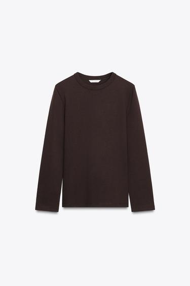 CAMISETA MANGA LARGA INTERLOCK - Chocolate de Zara