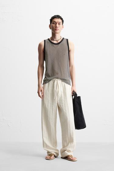 STRIPED JACQUARD TROUSERS - Ecru by Zara - Image 0