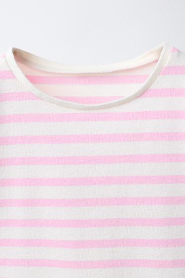 T-SHIRT À RAYURES TISSÉES AVEC VOLANT ONDULÉ - Rose de Zara - Image 2