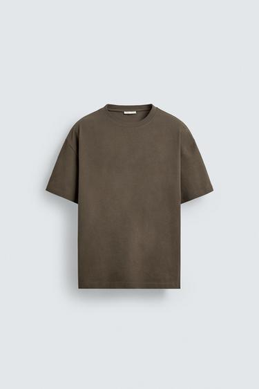 Zara HEAVYWEIGHT REGULAR FIT T-SHIRT - Brown / Taupe