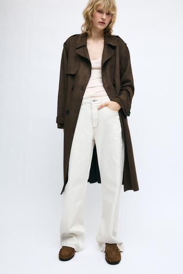 TRENCH LARGO EFECTO ANTE CINTURÓN - Khaki claro de Zara