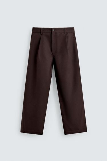 Zara PLEATED BALLOON FIT PANTS - Maroon