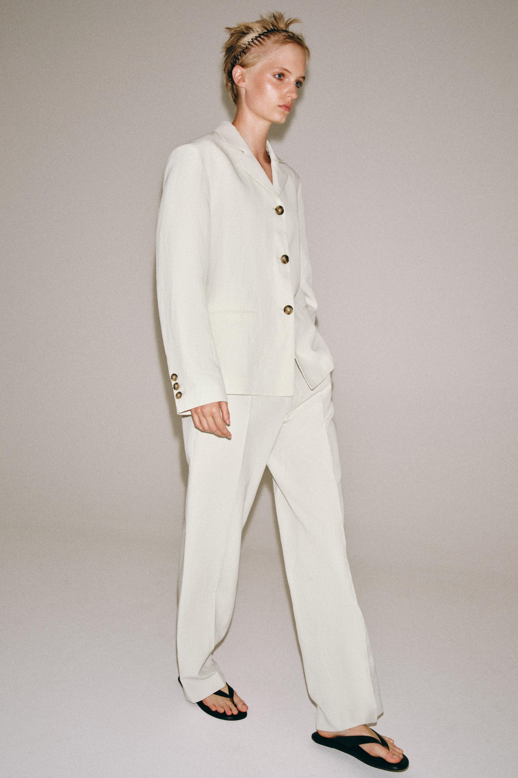 ZW COLLECTION LINEN BLEND PANTS — Ice