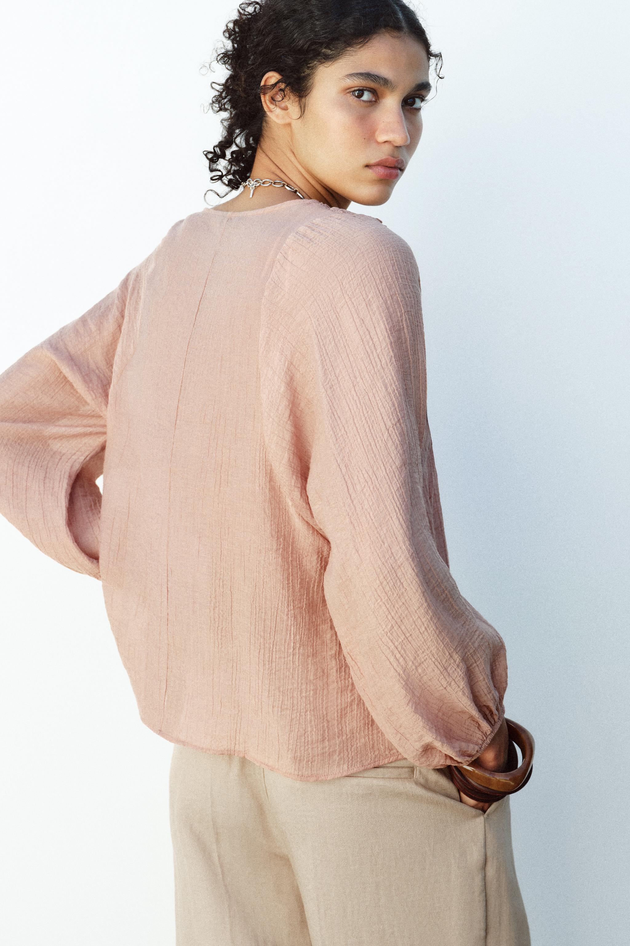 TEXTURED CROCHET BLOUSE - Pale pink | ZARA United States